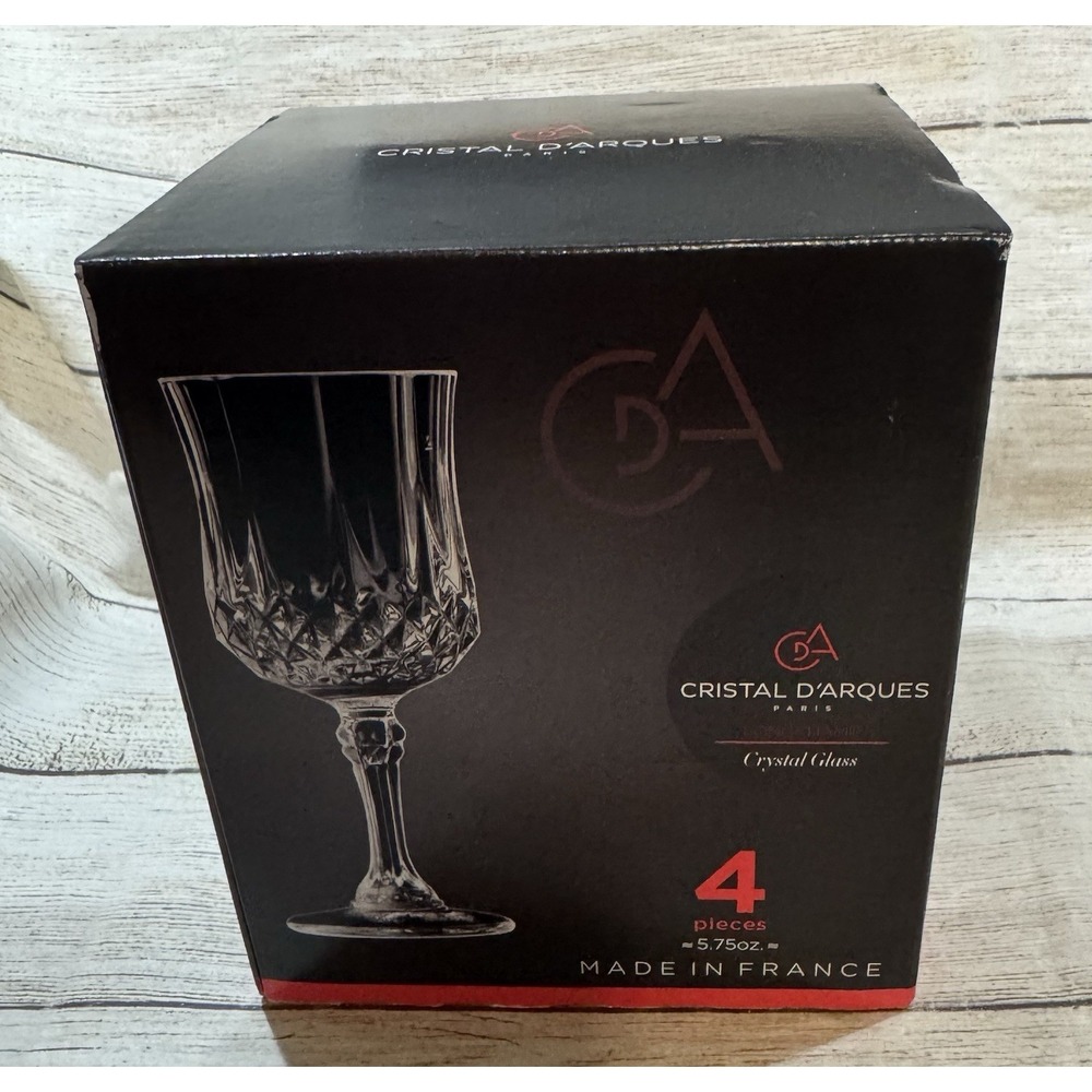 New Cristal D'Arques Longchamp Crystal 6.5" Wine Glass Set 4 pc 5.75 oz NIB